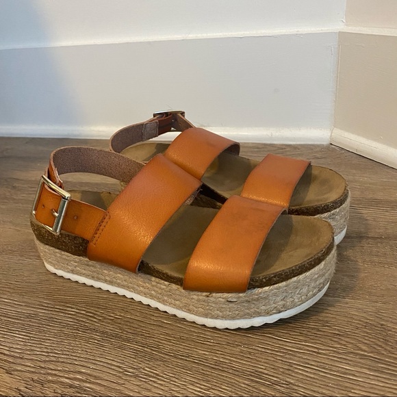 ND Tan Leather Espadrille Platform Wedge Sandals - Picture 1 of 7